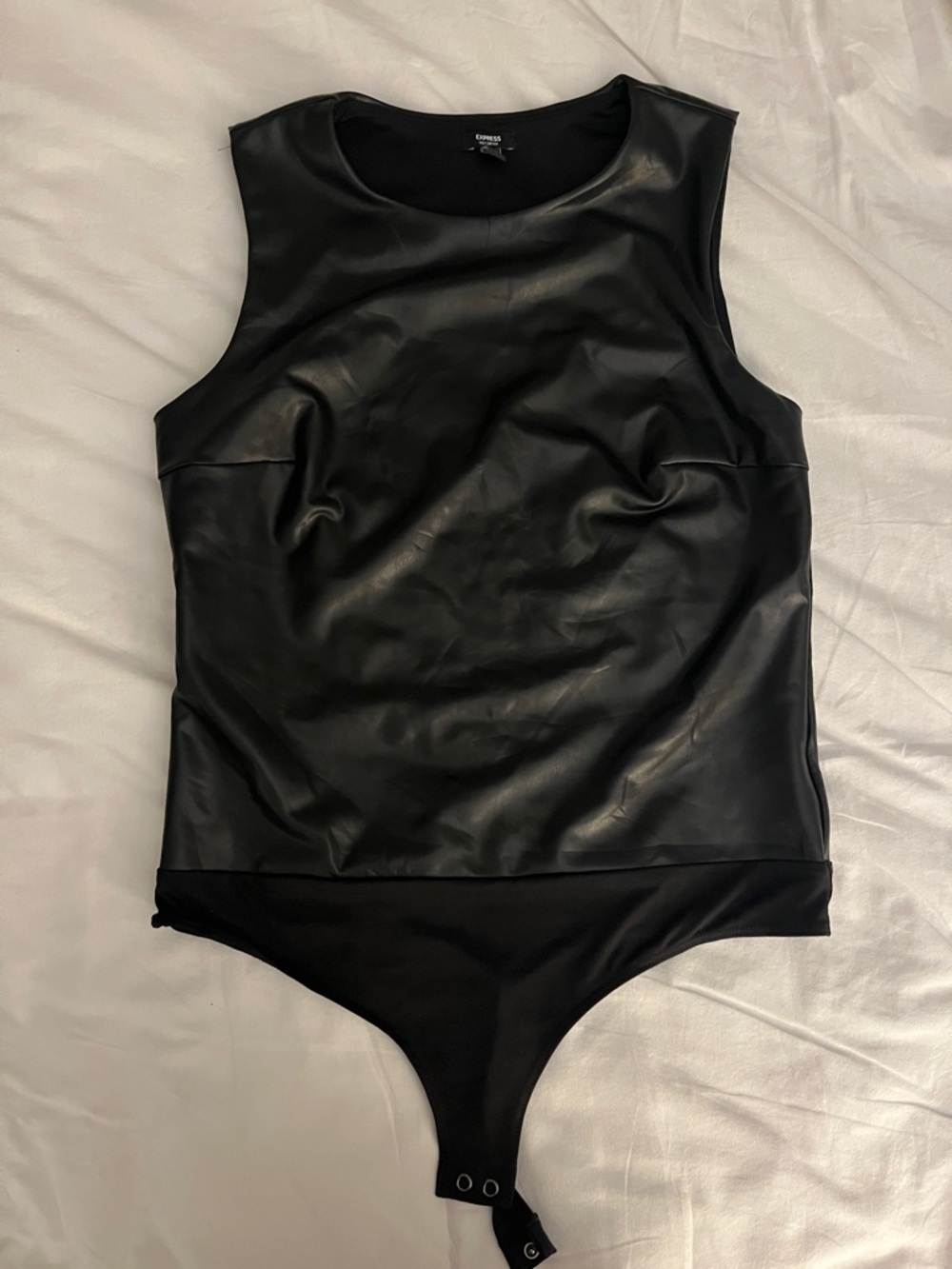 Express Black Faux Leather Bodysuit - Scoop Neck